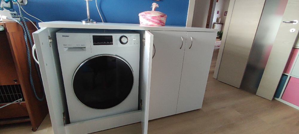 Base lavatrice e asciugatrice con ante doppie su misura in Bianco